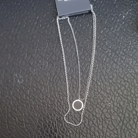 Double Elegant Silver Necklace with Circle Pendant - Picture 1 of 3